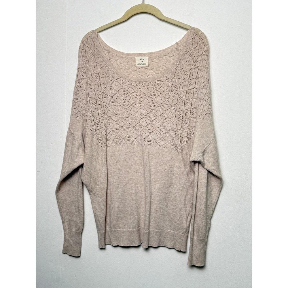 Tan Pullover Sweater Diamond Lace Open Knit Beige Size M Pins & Needles